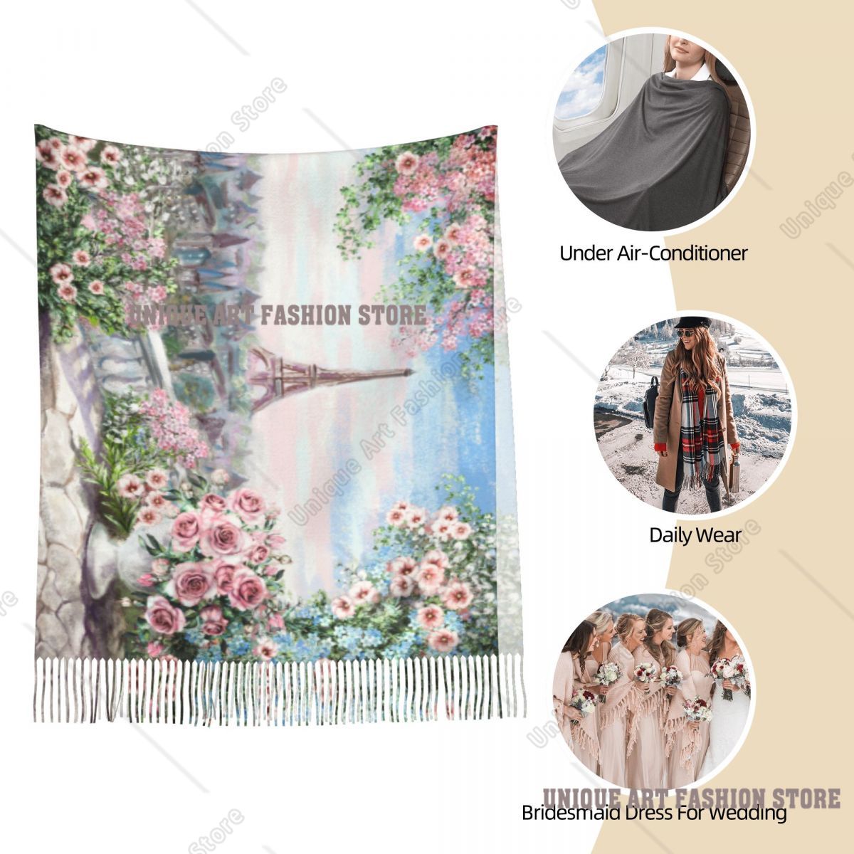 Oil Painting France Paris Eiff - đánh giá và giá Pashmina Wrap Large