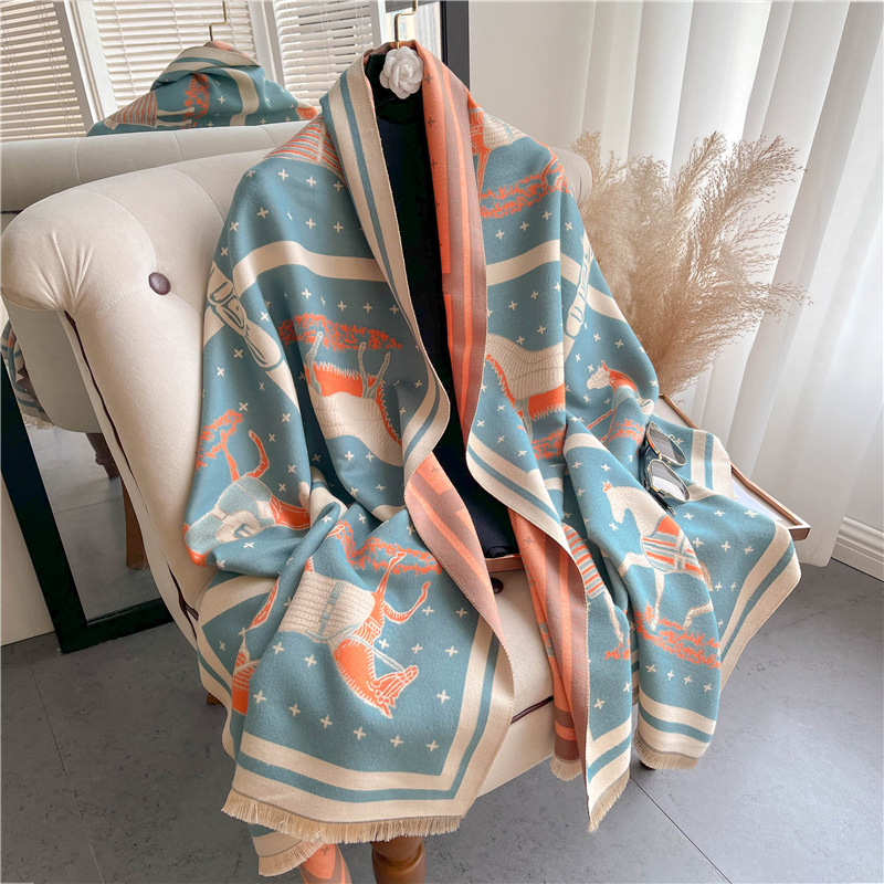 Luxury Horse Print Thick Cashm - đánh giá và giá Woven Scarf Blanket