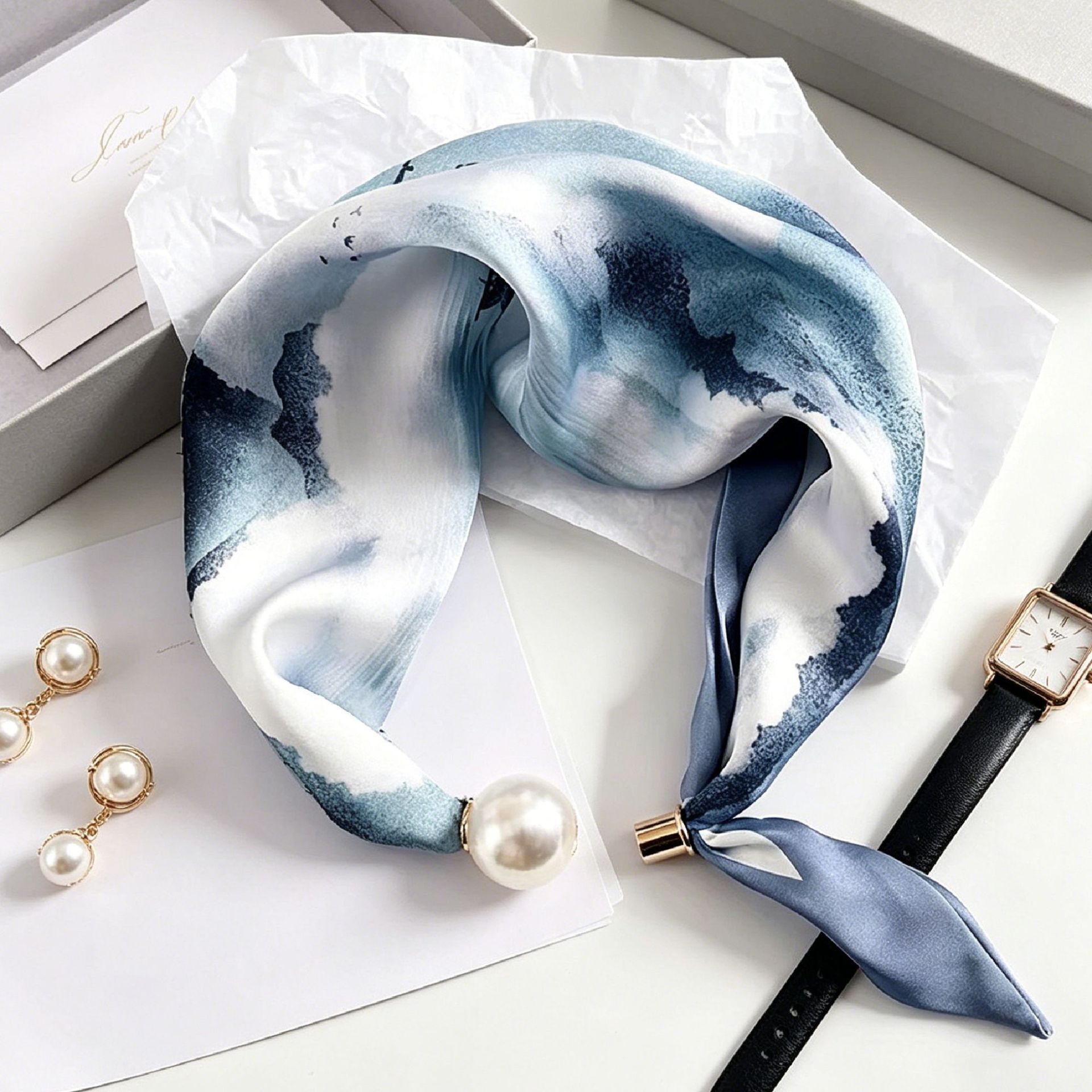Elegant Chic Pearl Stripe Scar - đánh giá và giá Ascot Neck Scarf