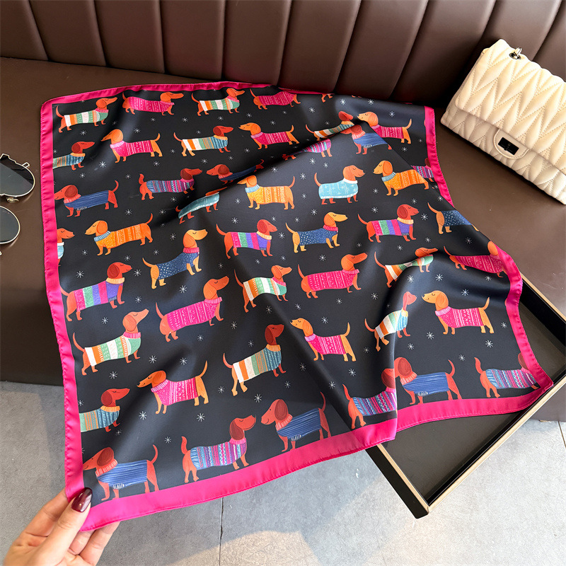 Fashion Wiener Dog Print Banda - đánh giá và giá Scarf Silk Square