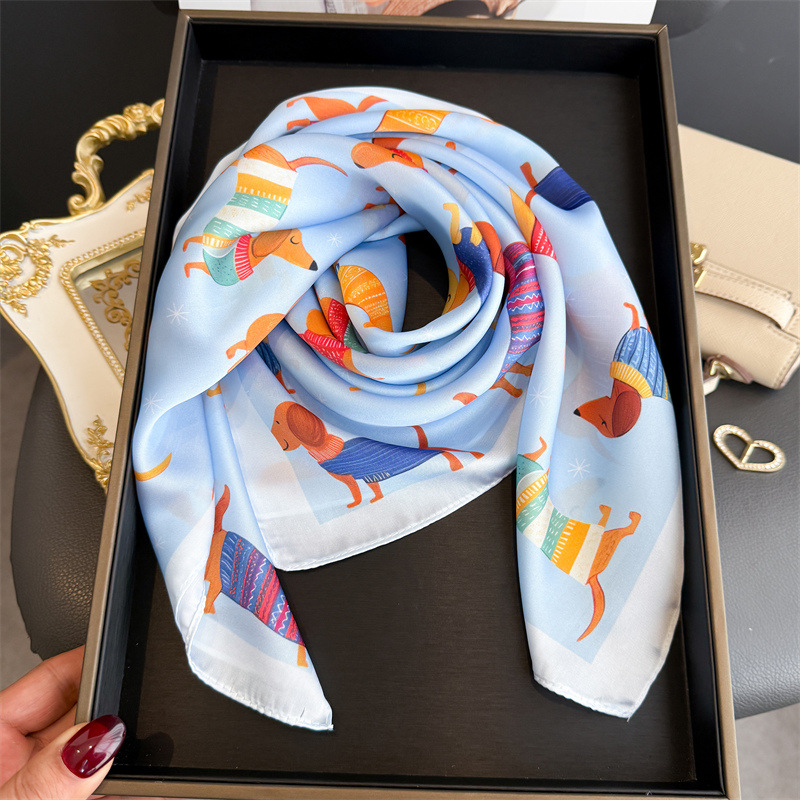 Fashion Wiener Dog Print Banda - đánh giá và giá Scarf Silk Square