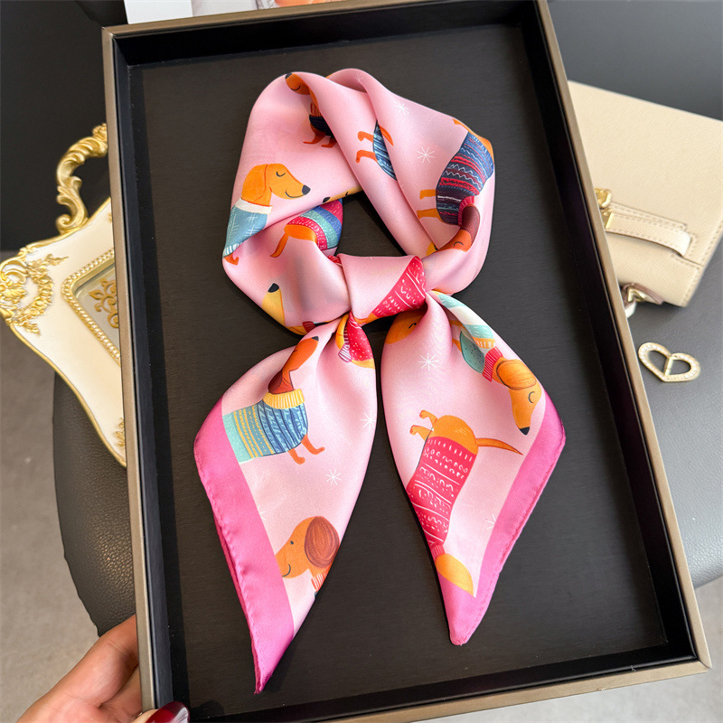 Fashion Wiener Dog Print Banda - đánh giá và giá Scarf Silk Square