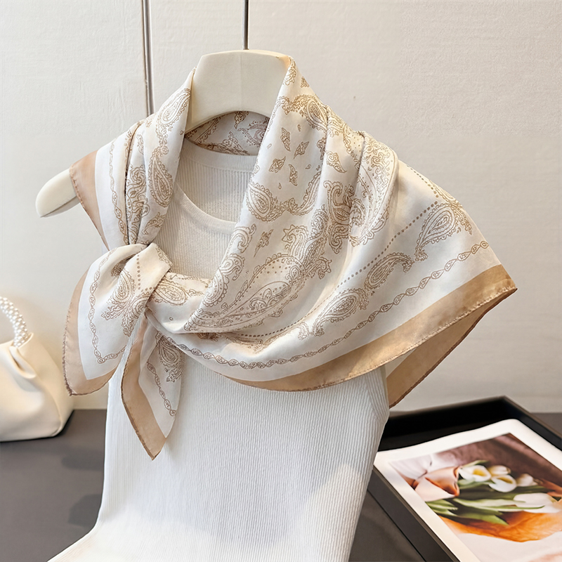 Vintage Beige Paisley Print Sq - đánh giá và giá Scarf Silk Square