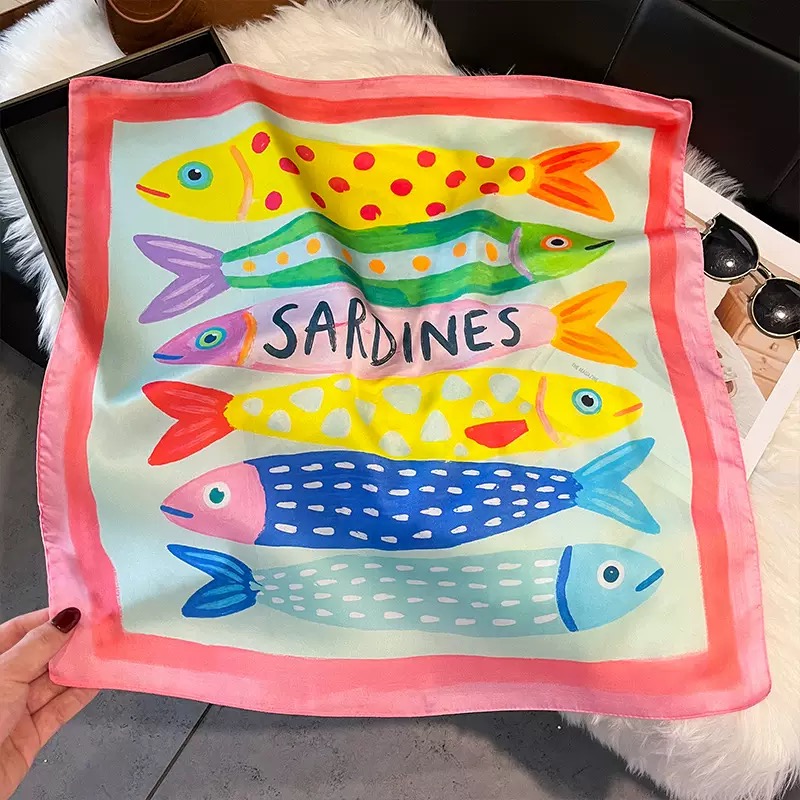 Fashion Fish Pattern Square Si - đánh giá và giá Scarf Silk Square