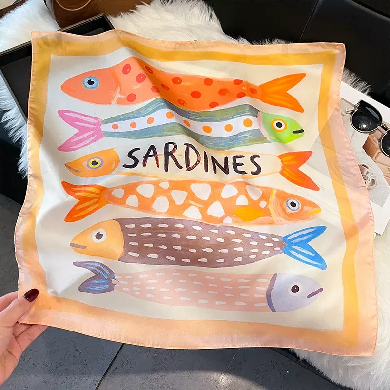 Fashion Fish Pattern Square Si - đánh giá và giá Scarf Silk Square