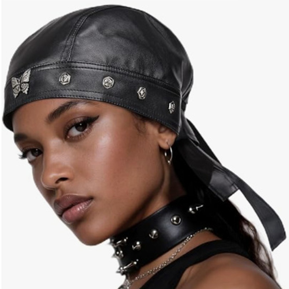 New PU Leather Black Biker Cap - đánh giá và giá Bandana Doo Rag