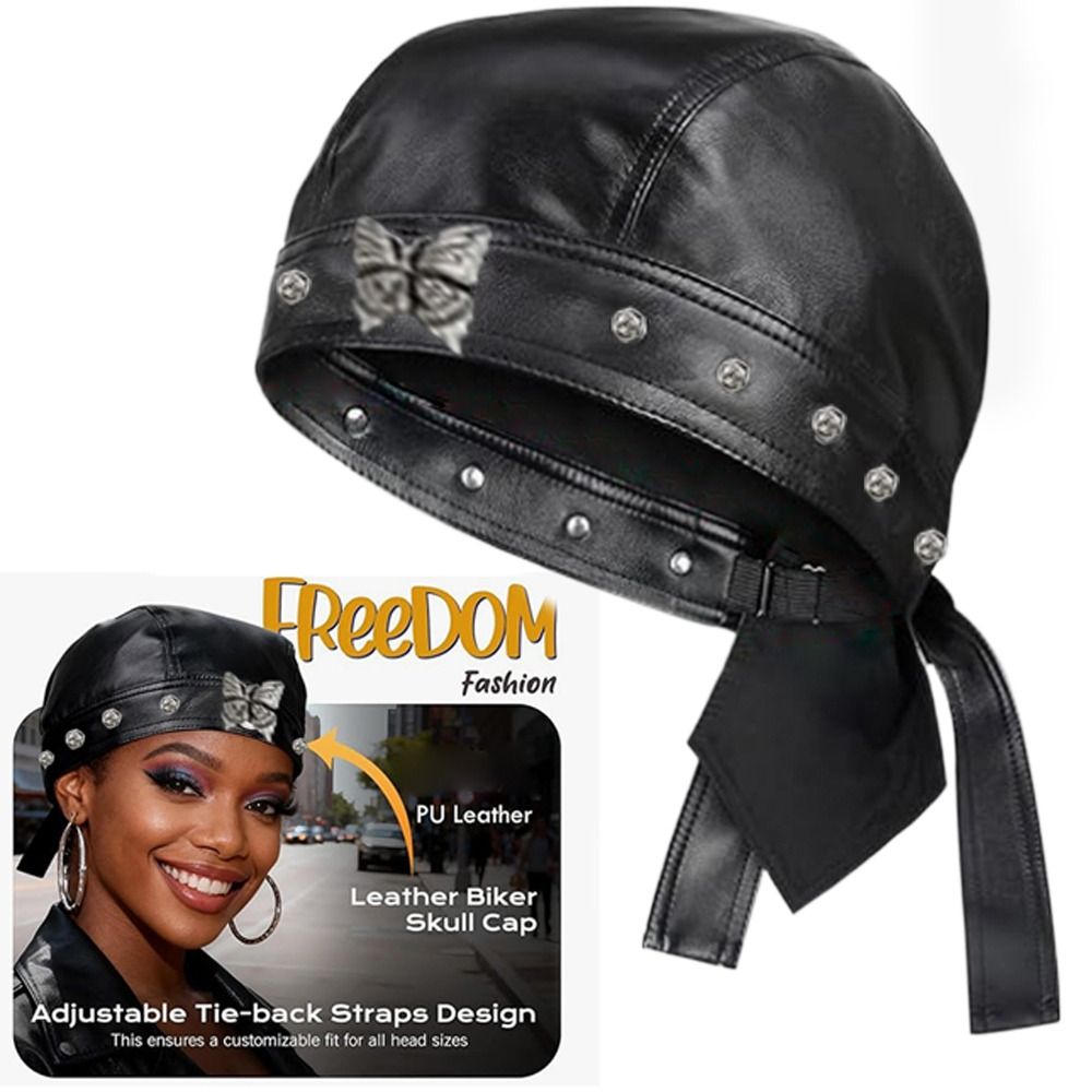 New PU Leather Black Biker Cap - đánh giá và giá Bandana Doo Rag